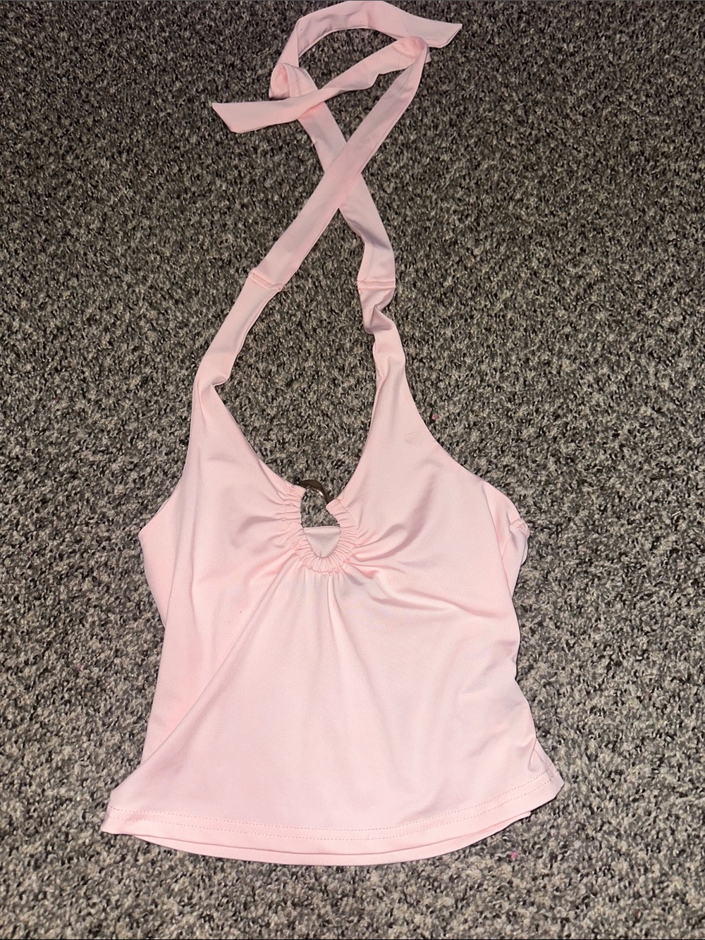 SHEIN Light Pink Halter Top with Front Ring Accent